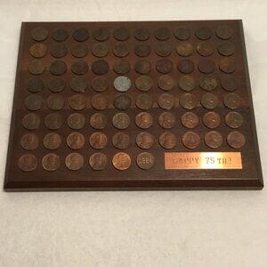 1909 to 1983 Lincoln cent collection on wooden plaque lots of old Wheat pennies!